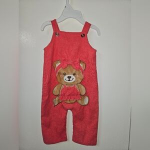 Source Unknown Red Kids Overalls with Bear Design